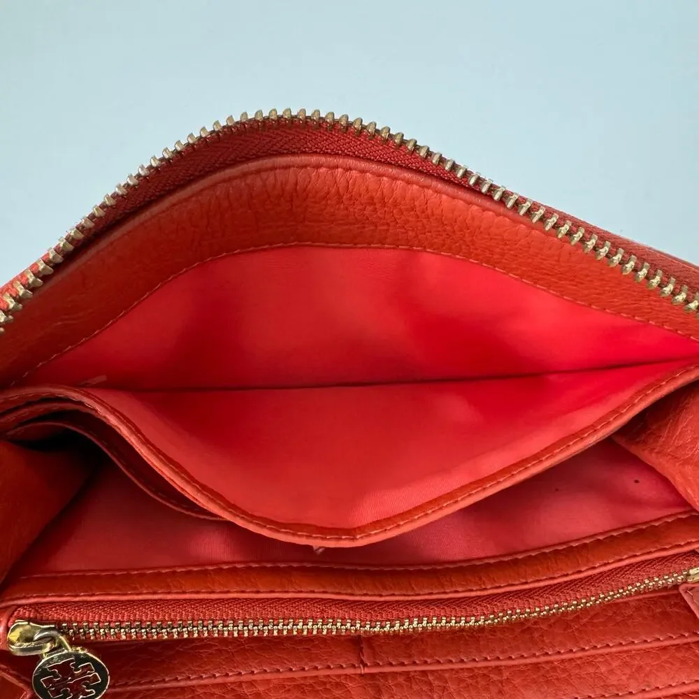 Tory Burch Zip Around Continental Wallet in Orange Soft Leather